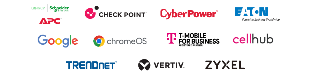 Logos from Checkpoint
APC
CheckPoint
Cyberpower
Eaton
Trendnet
Vertiv
Google
Chrome
Tmobile